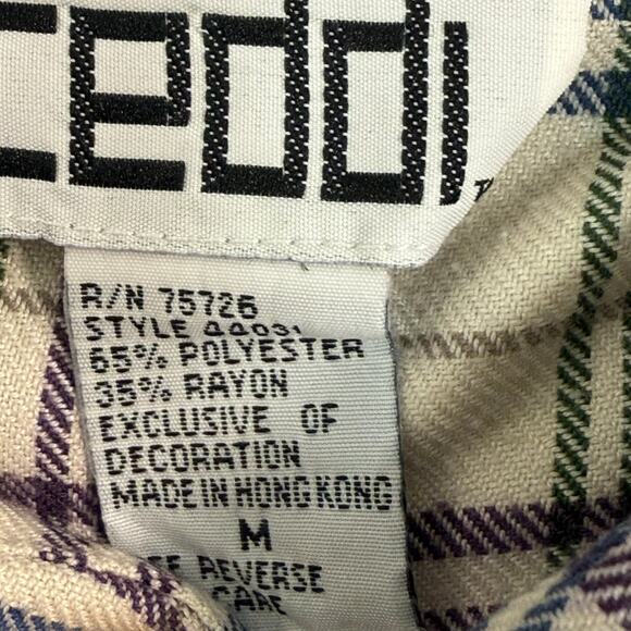 Y2K Teddi Plaid Flannel Button Shirt Women’s M Roll Tab Embroidered Collar - Picture 5 of 8